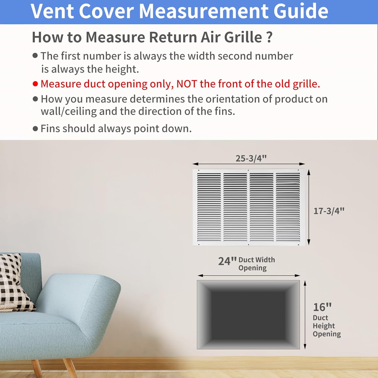 Howeall 24"W x 16"H [Duct Opening Size] Steel Return Air Grille, Air Return Vent Cover for Ceiling and Sidewall - HVAC Air Vent Covers - [Outer Dimensions: 25.75"W x 17.75"H]