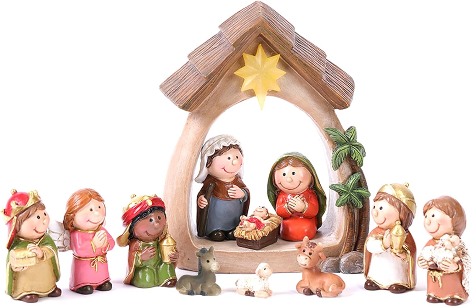 Christmas Decorations Nativity Set 12PCS/Set LED Nativity Scene & Holy Family Figurine Including Baby Jesus Mary and Joseph Ideal for Chistmas Tabletop Decor