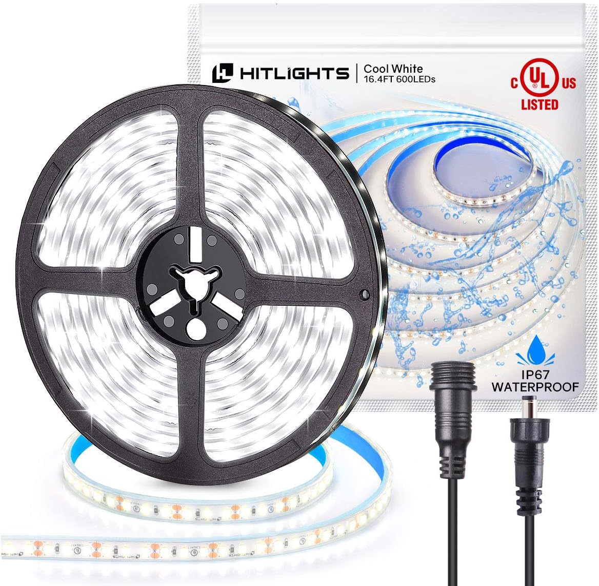  Hitlights Led Strip Lights Ip67 Waterproof High Density 16 4ft 5000k Cool White Led Tape Light 600 Leds 12v Dc 5000 Lumens Per Roll Ul Listed Home Improvement