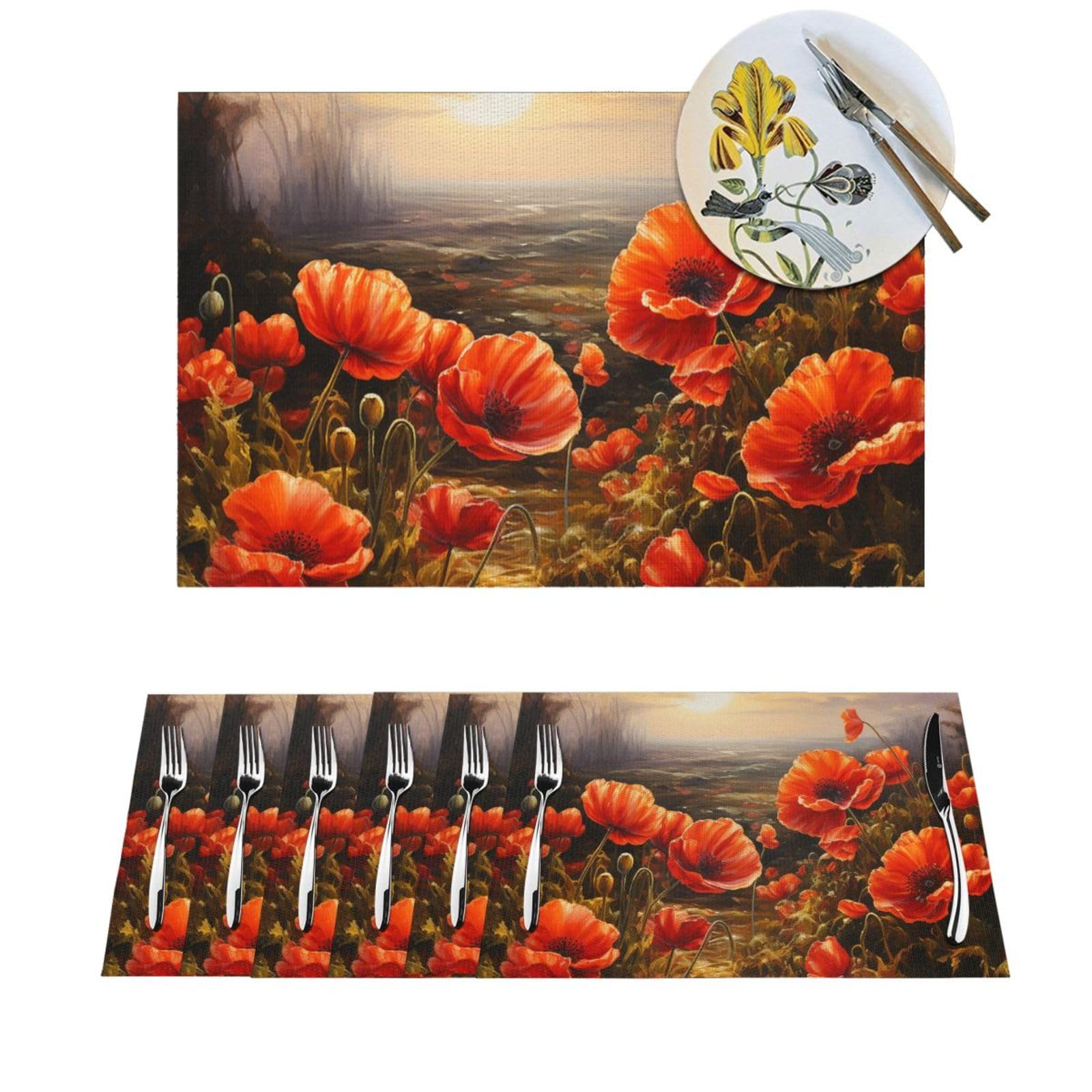 Sets de table en PVC Papaver Somniferum lot de 6 pour repas de cuisine