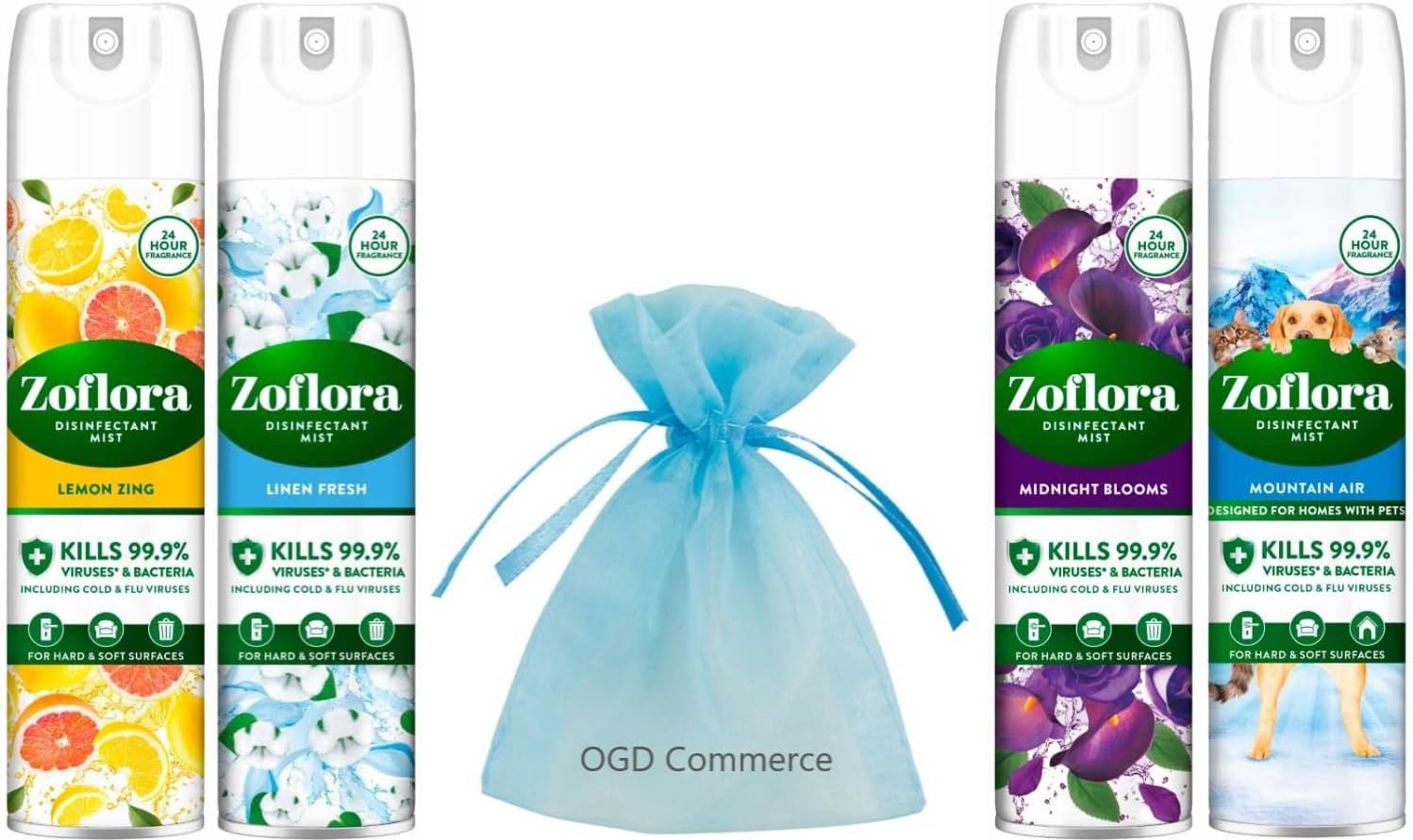 Zoflora Disinfectant Mist for Hard & Soft Surfaces Air Spray, 300ml, 4