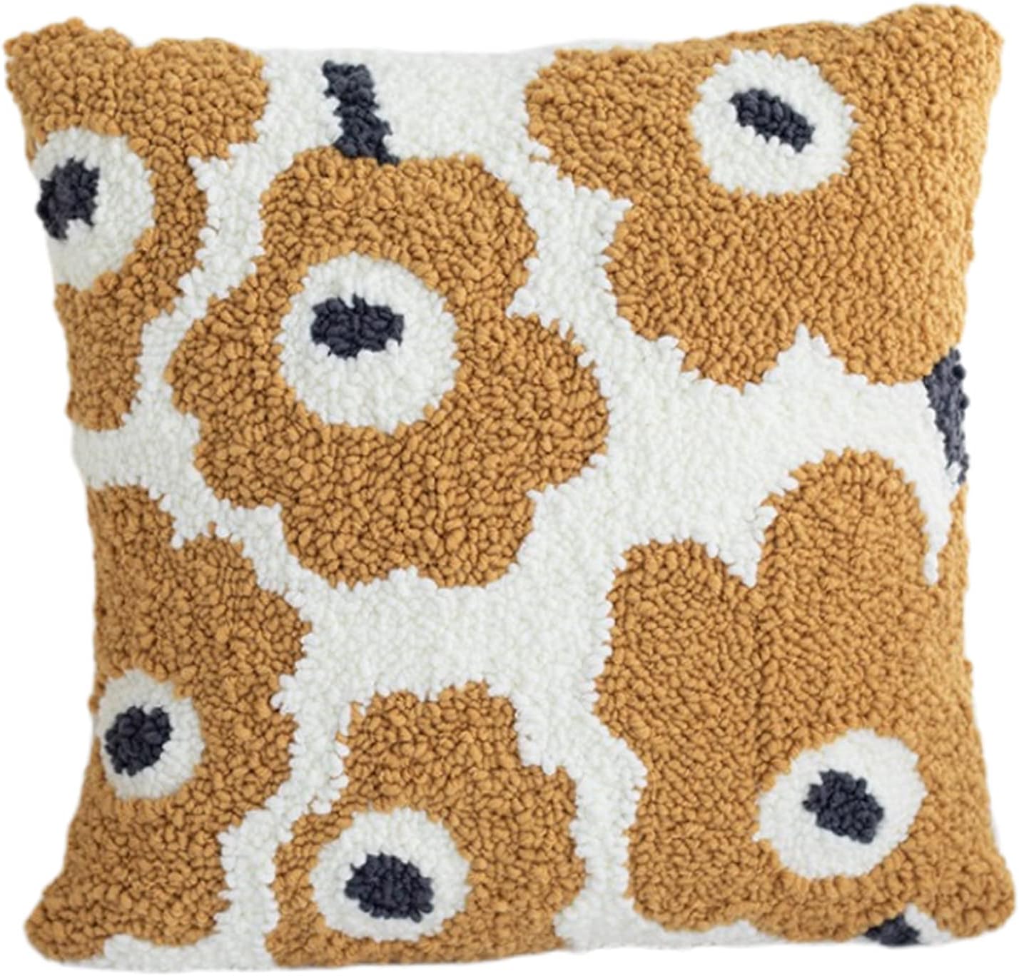 Harilla Throw Cover DIY Material Embroidery Punch Adults 40x40cm for Adults Beginner Rug Crochet Knitting Needlework Needlecraft Tools, Yellow Flower