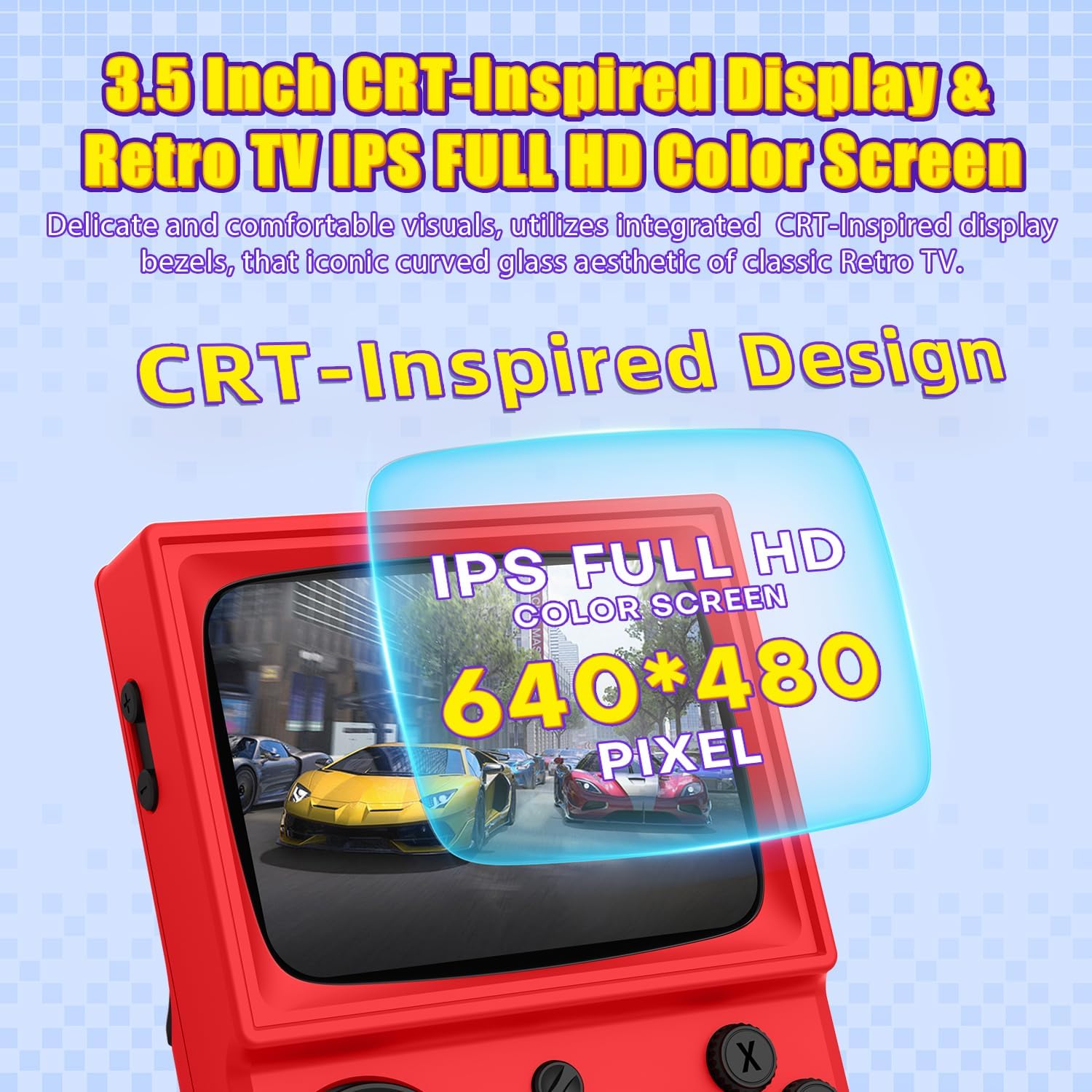 R36T Retro Gaming Console, 3.5'' IPS Screen CRT-Inspired, Handheld Game Console with 18000+ Classic Games Supports WiFi Networked Fighting and OTG, 3500mAh Battery, with Portable Case(Red 64GB) - Image 4