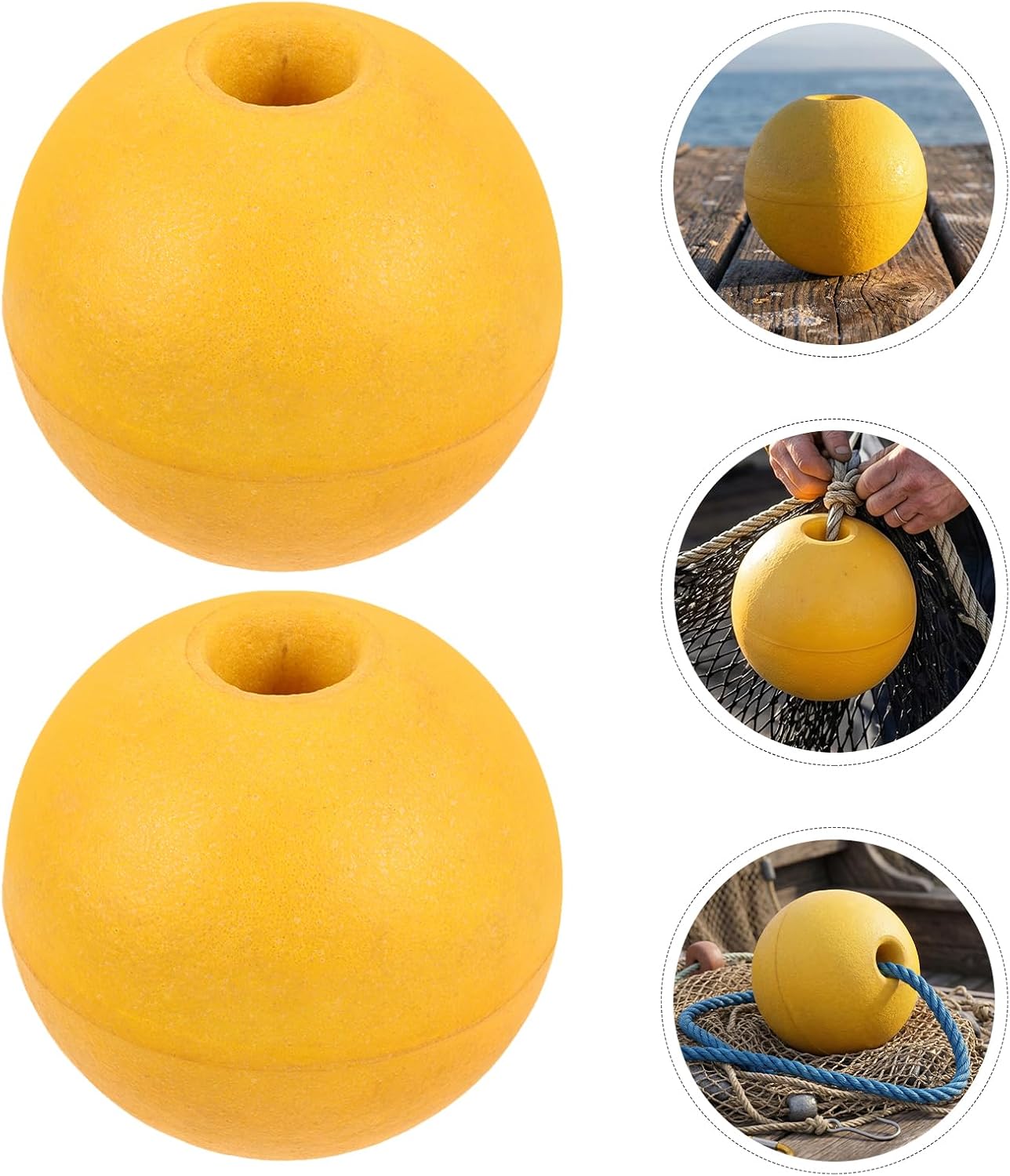 Baluue 2pcs High Buoyancy PVC Foam Fishing Net Floats Through Hole Rope Yellow 20cm Marker Buoy for Seine Nets, Crab Traps, and Boating Accessories