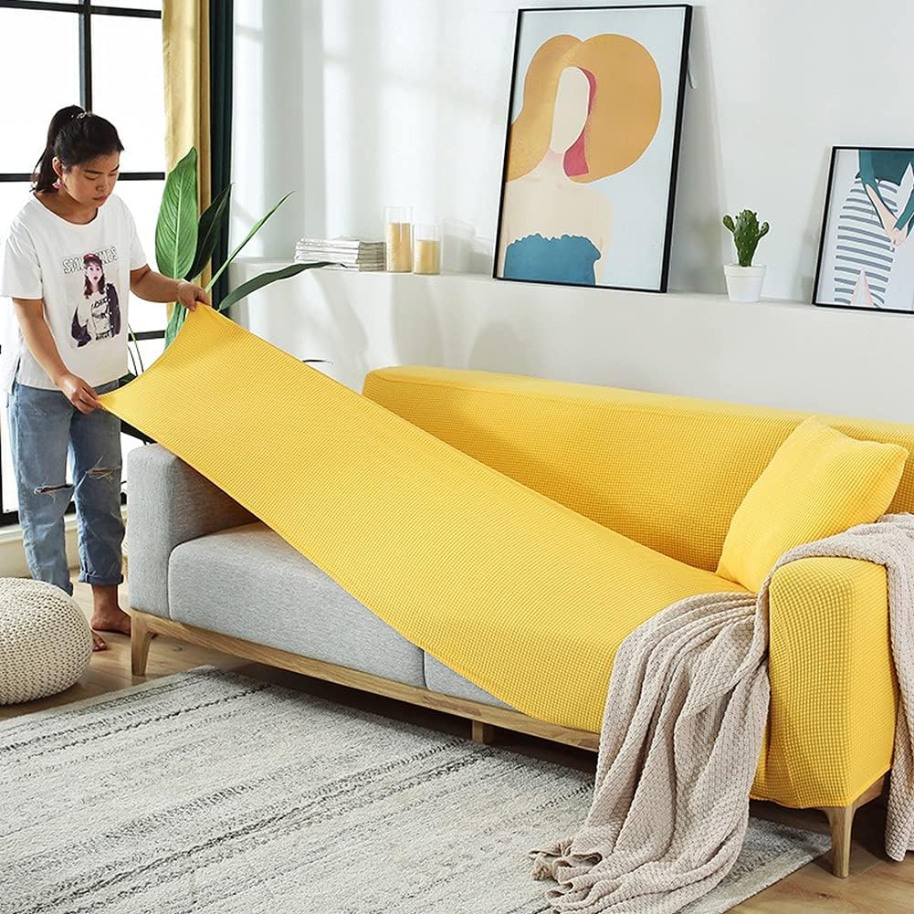 High Stretch Sofa Covers for 1/2/3/4 Seats, Pet Dog Cat Proof Slipcover Non Slip Magic Elastic Furniture Protector (2+3 seaters,) (Yellow 3+4 seaters)