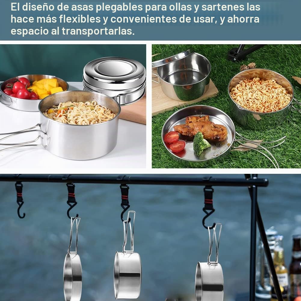 QINERSAW Juego de Utensilios de Aocina para Campar Acero Inoxidable Utensilios Cocina Camping para Acampar Excursión Escalada Senderismo (4 Pcs)