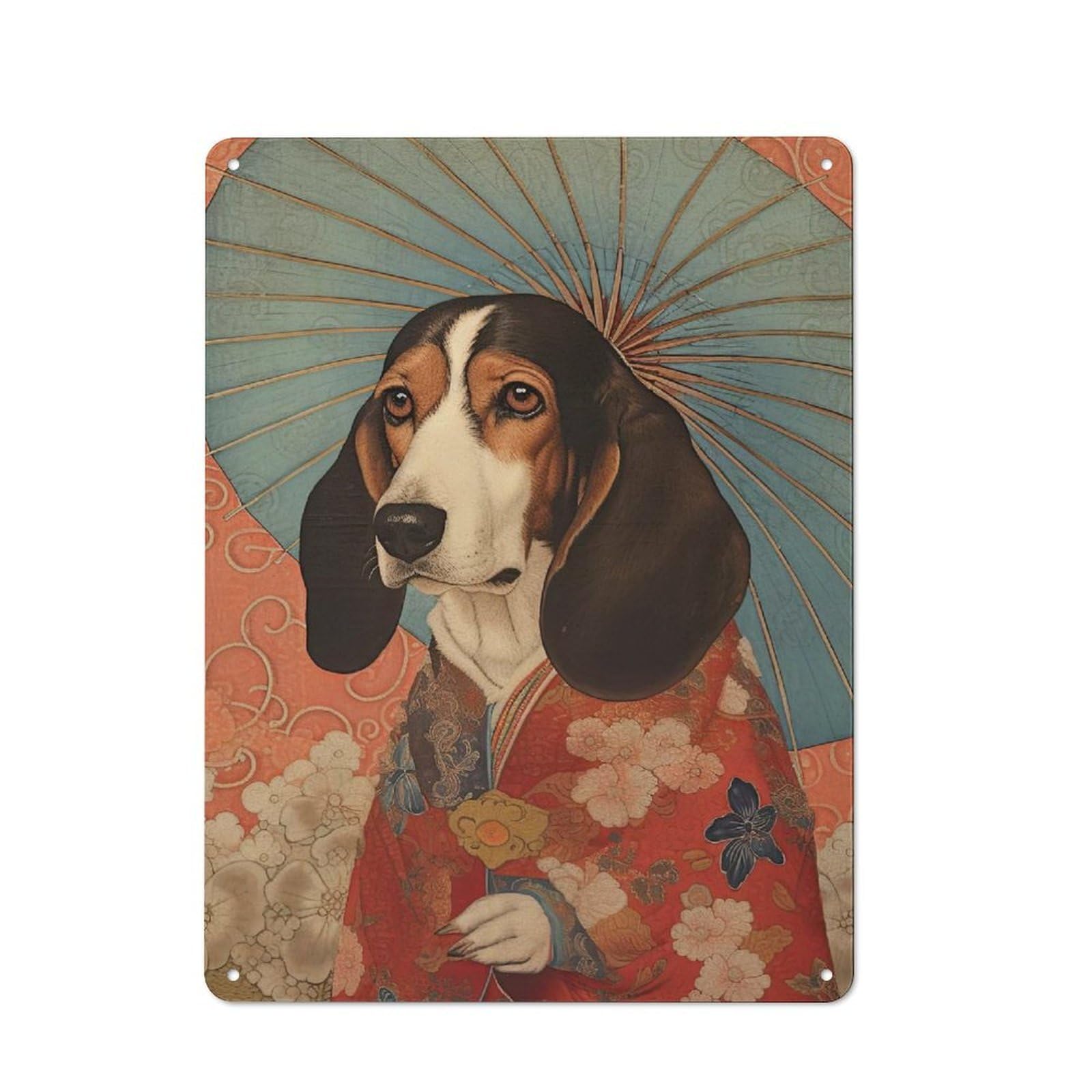 Junmoney Style-24 Garden Style Tin Sign 40X30cm Featuring Basset Hound Geisha, Shed Wall Decor For Patio Bar, Workshop, Shed Or Kitchen