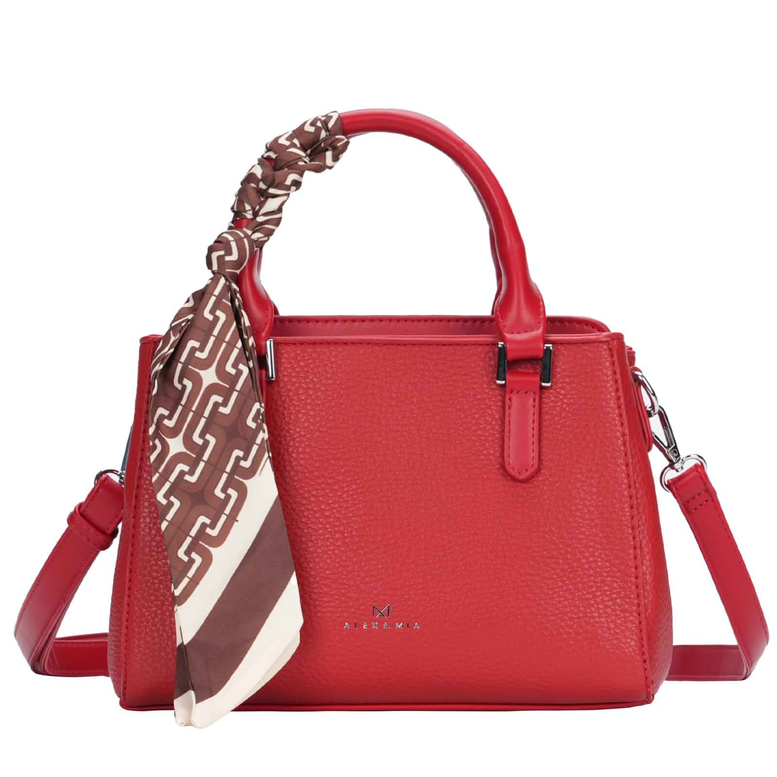 ALEX & MIA Small Top-Handle Bag for Women, Litchi Grain Vegan Leather Satchel with Detachable Decorative Accent