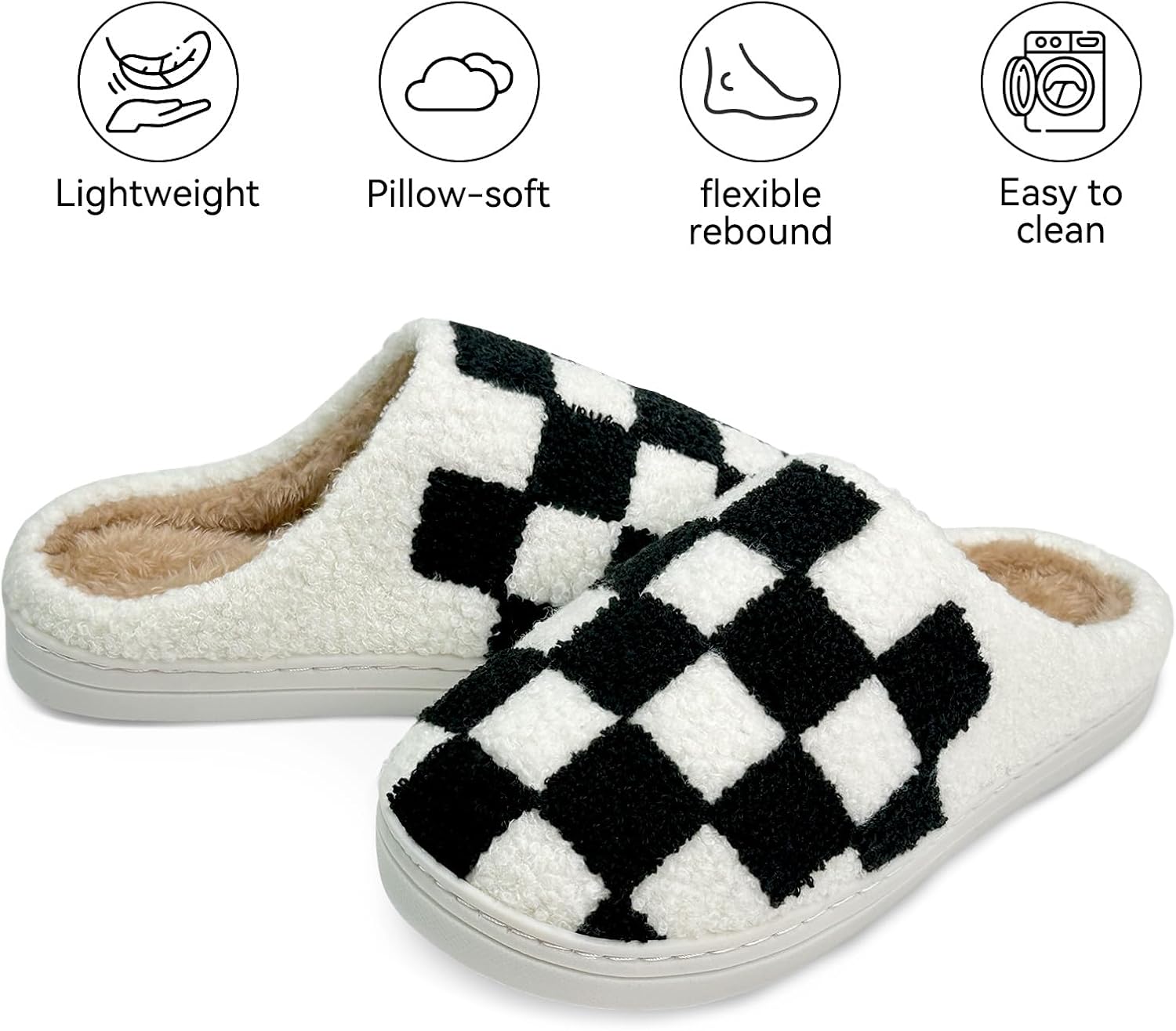 Women's Checkered Memory Foam Slippers - Soft Fuzzy Indoor & Outdoor Cute Casual Slippers - Image 5