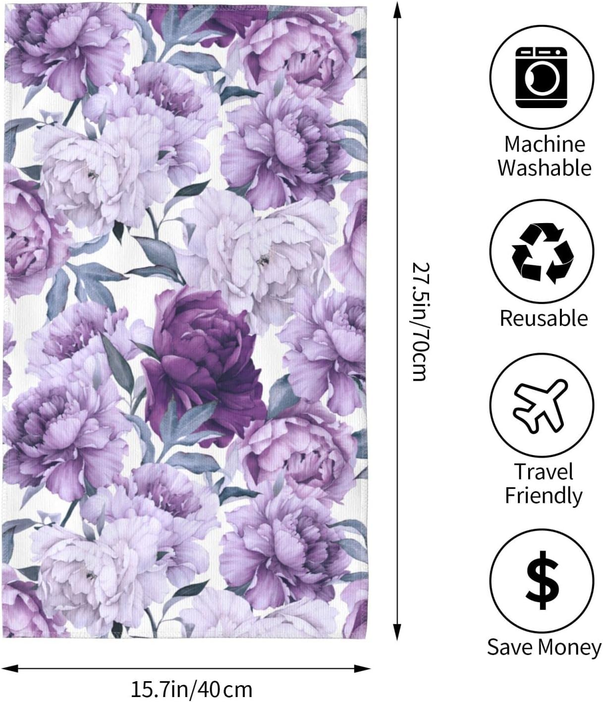 VARUN Long Hand Towels Purple Flowers with Green Leaves Ultra Soft Towel Seamless Floral Pattern Art Painting Absorbent Luxury Towels for Bathroom Hotel Gym and Spa 27.5x15.7in - Image 3