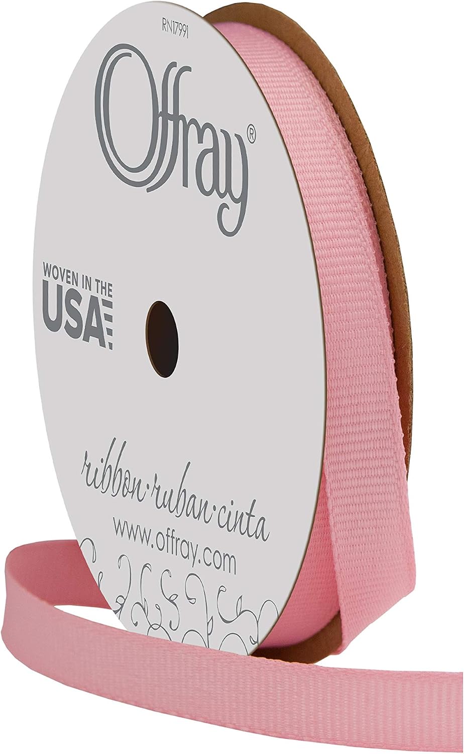 Offray 63033 3/8" Wide Grosgrain Ribbon, 3/8 Inch x 18 Feet, Pink