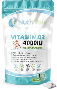 Vitamin D 4000IU | 4 Months Supply | 120 Easy-Swallow Vitamin D3 Tablets | Vegetarian | High Strength | Immune & Bone Support Supplement | General Health & Wellbeing | 100 g