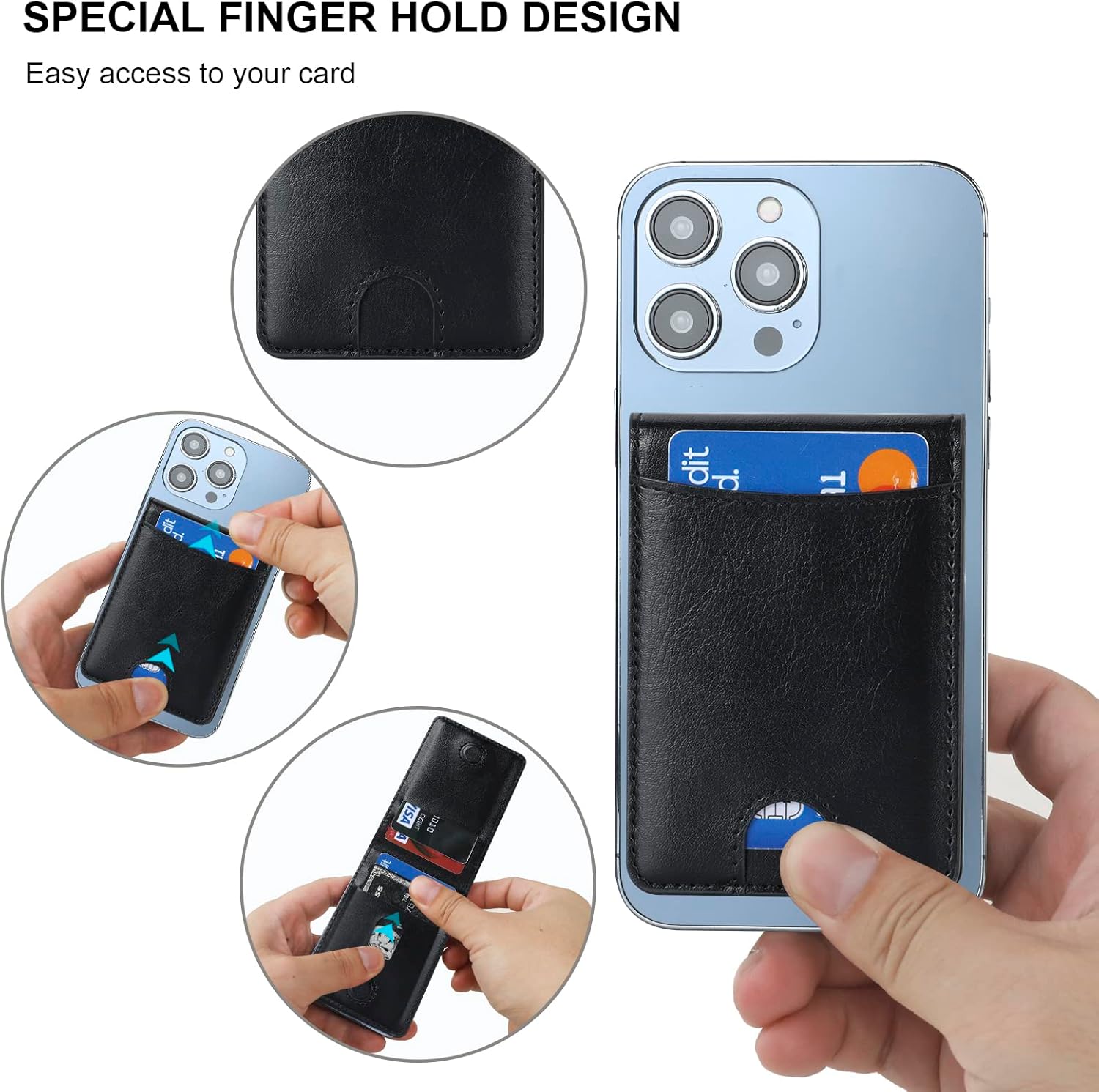 KIHUWEY for MagSafe Wallet Card Holder with Magnetic, Mag Safe Leather Detachable Kickstand RFID Wallet for iPhone 16/15/14/13/12 Pro Max Plus Not for iPhone 13/12 mini (Black)
