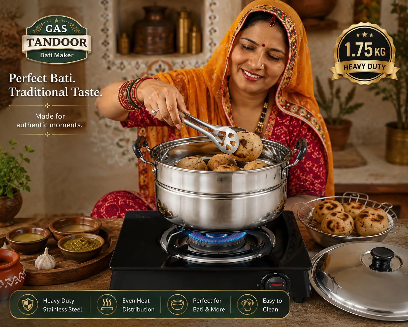 Stainless Steel Tandoor & Bati Cooker - Authentic Indian Flavors -5