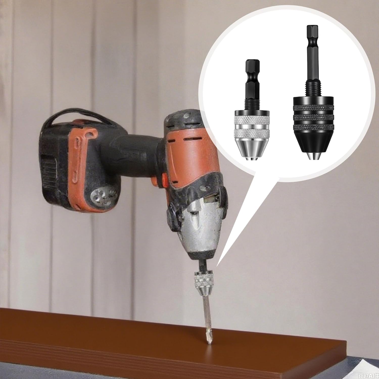2 Pack Keyless Drill Chuck Adapter – 1/4" Hex Shank Quick Change, Heavy Duty Drill Bit Converter for Impact Driver & Power Tools, 2 Sizes: 0.3-6.5mm & 0.3-3.6mm