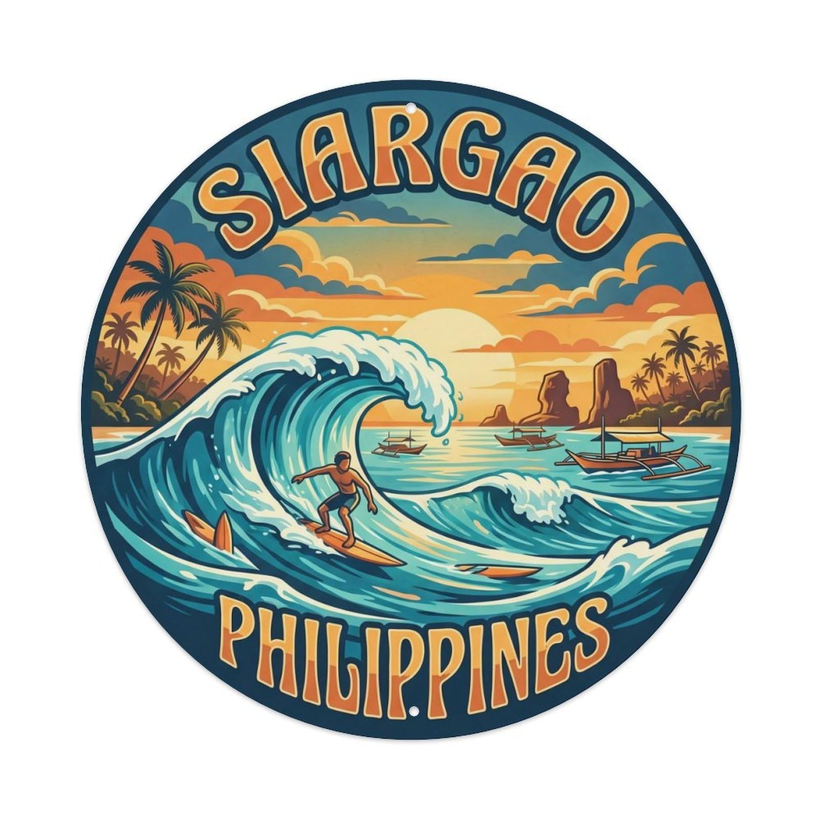 Yrnq 8X8inch Vintage Style Vintage Travel Philippines Siargao Surfing Metal Tin Sign