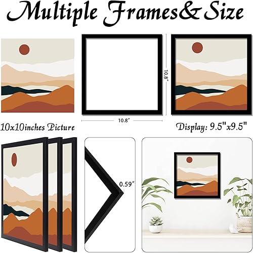 Miniatura 3 de Juego de 3 portarretratos negros de 10 x 10 pulgadas, marco transparente alto para collage de fotos cuadrado de 10 x 10 pulgadas, lienzo tamaño