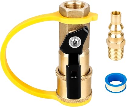 1/4" RV Propane Quick Connect Adapter for Propane Hose - Low-Pressure Propane 1/4" Quick Connect or Disconnect Kit - Shutoff Valve & Full Flow Plug - 100% Solid Brass