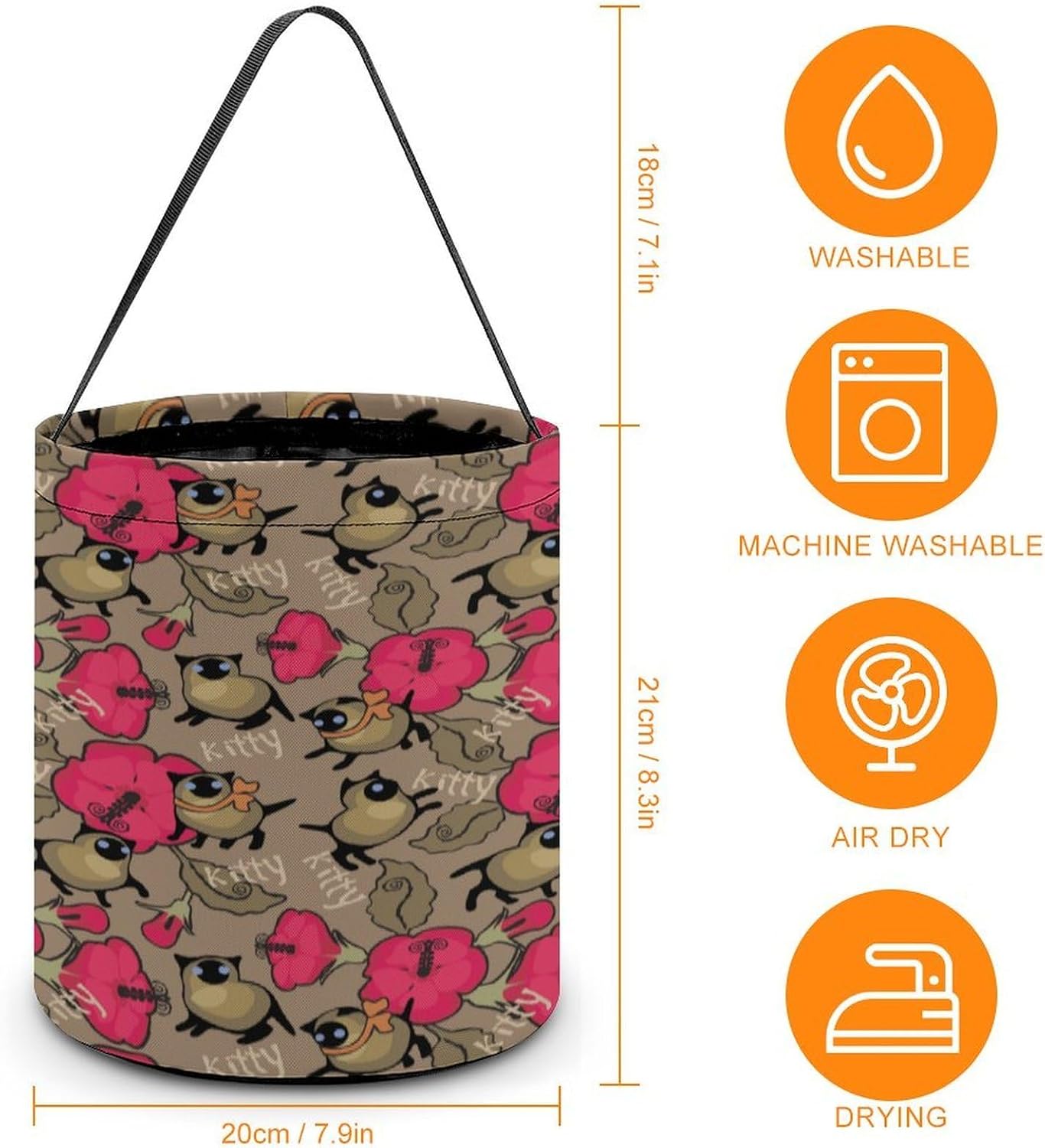 Cute Siamese Cat And Flowers Halloween Treat Bag Reusable Candy Basket Tote Goody Bags Gift Party