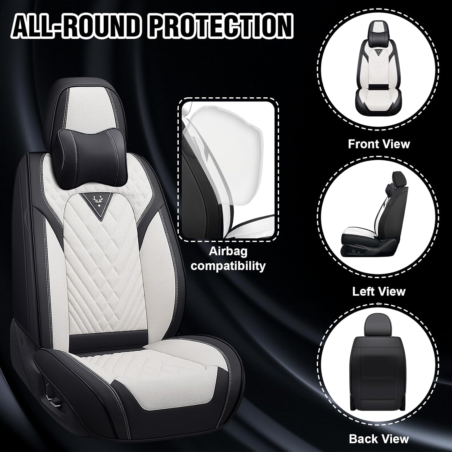 Car Seat Covers for Cadillac Escalade 2002-2026, Waterproof Nappa Leather Car Seat Protector, Comfortable and Anti-Slip Car Seat Cover&Accessories(2 Seats with Headrests/Black White)