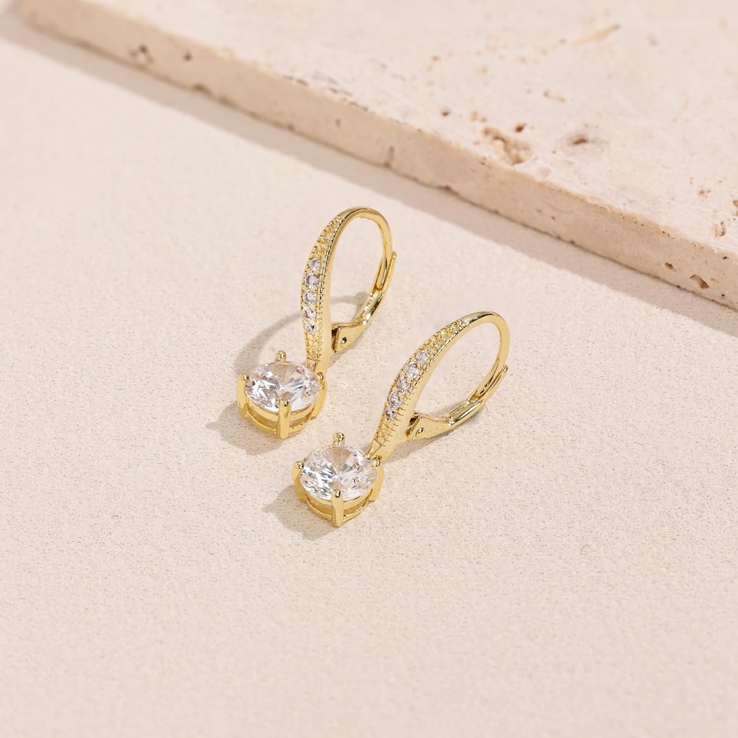 14K Gold Drop Earrings for Women Cubic Zirconia Dangle 25mm Earrings with Leverback Elegant Crystal Studded Fashion Jewelry Gift - Image 6