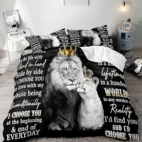 VIVIHOME - Juego de ropa de cama de 3 piezas, tamaño King y Queen, diseño de animales de safari africano, color negro, funda de edredón, decoración