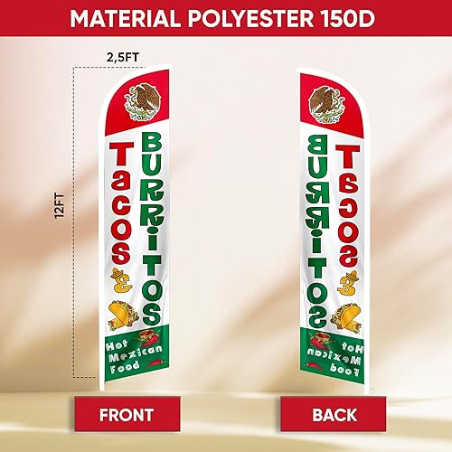 Miniatura 2 de Bandera de plumas, letrero de taco, bandera de tacos para negocios y casa, banderas publicitarias de tacos y burritos para restaurantes y ferias