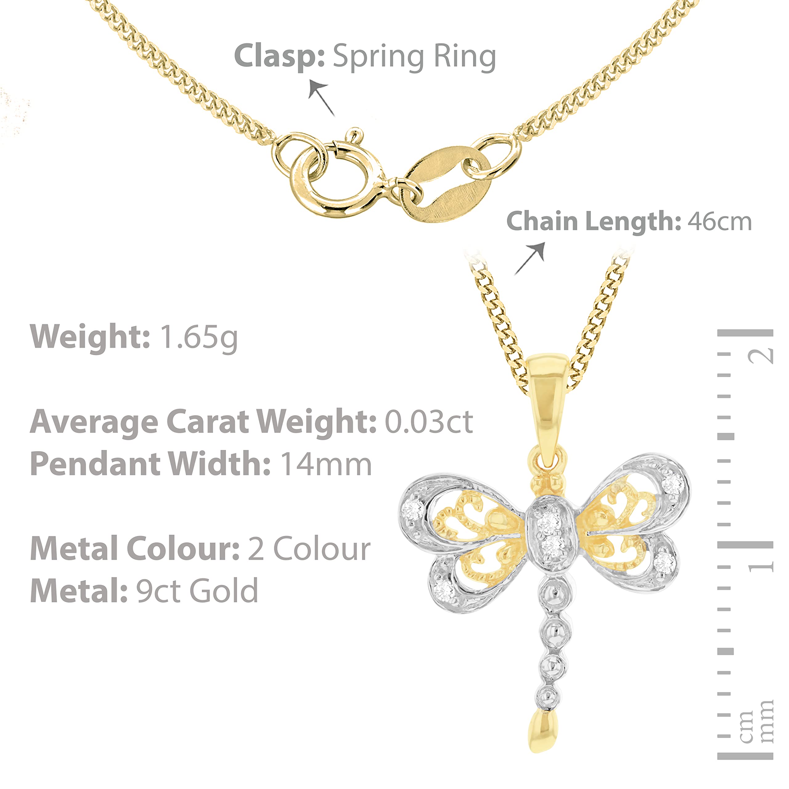 Carissima Collar de mujer con oro amarillo de 9 quilates (375/1000), diamante, 46 cm