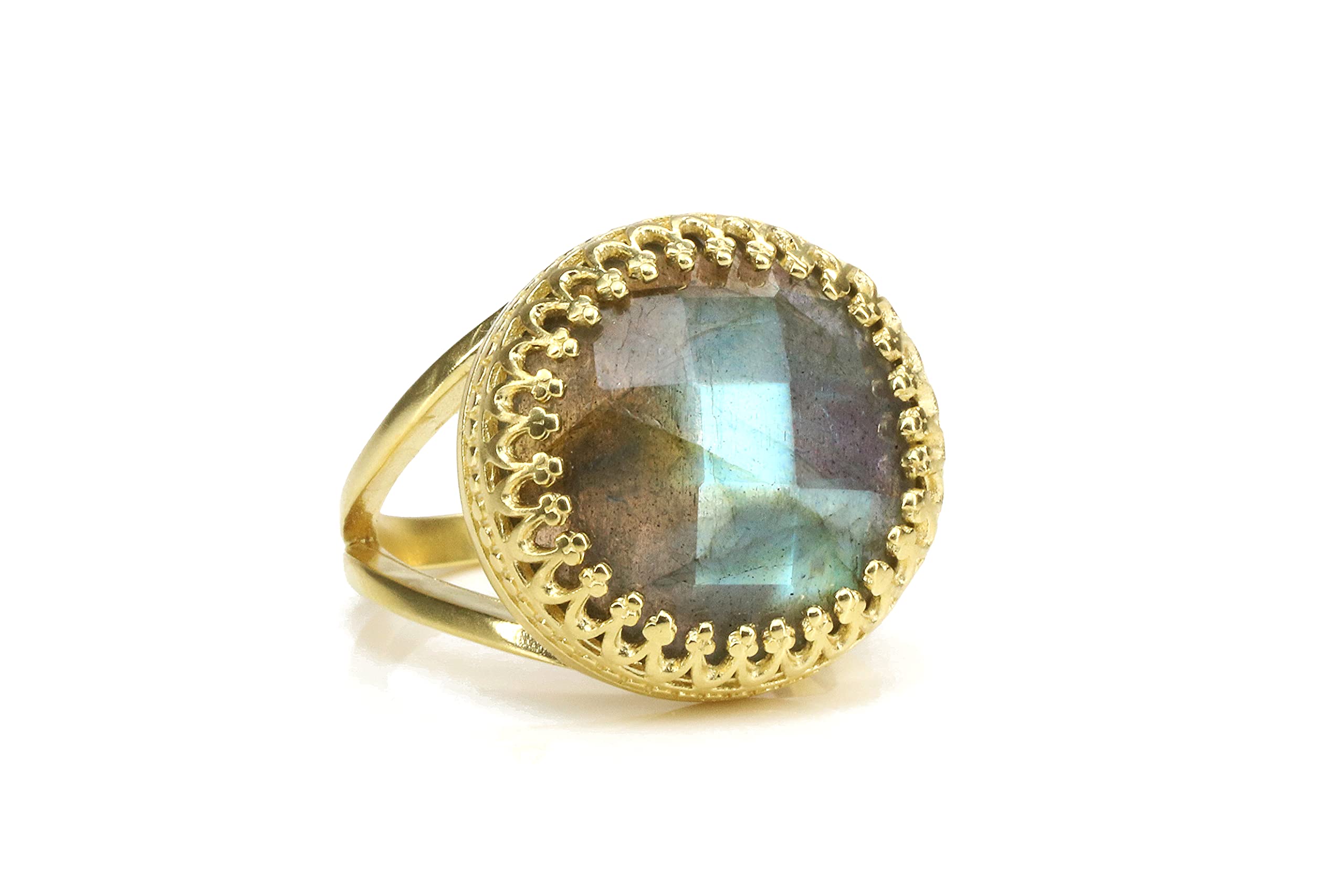 Anemone Gioielli Anelli Pietra Gemma Alla Moda - Anello Labradorite con Oro Riempito Banda 14k - Gioielli Fatti a Mano 14k per Ogni Occasione - Confezione Regalo Gratuita - Incisione Disponibile