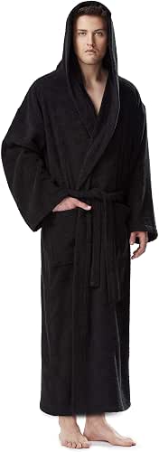 Arus Men's Hooded Classic Bathrobe Turkish Cotton Robe with Full