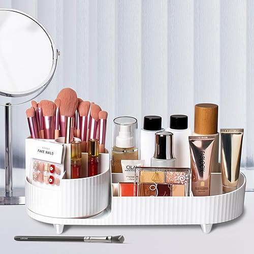 Miniatura 4 de Organizador de maquillaje giratorio, vitrina de cosméticos de gran capacidad, fácil de sostener todos tus productos de maquillaje (blanco-L)