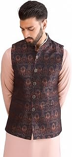 amazon brand - tavasya Mens Woven Design Mandarin Collar Nehru Jackets | Sleeveless Jacket | Ethnic Wear-picture-35