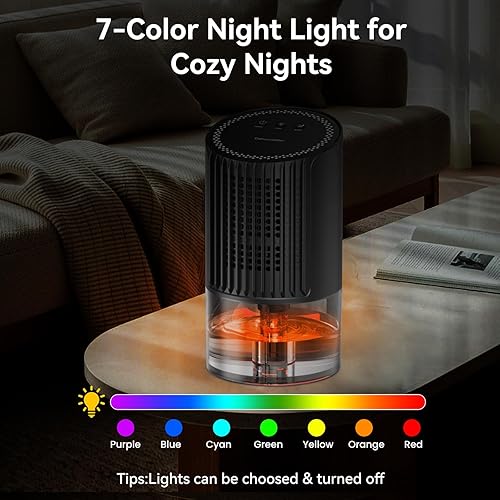 Miniatura 7 de Deshumidificador, deshumidificador pequeño de 34 onzas para el hogar, ultra silencioso (25 dB), mini deshumidificador de 350 pies cuadrados,