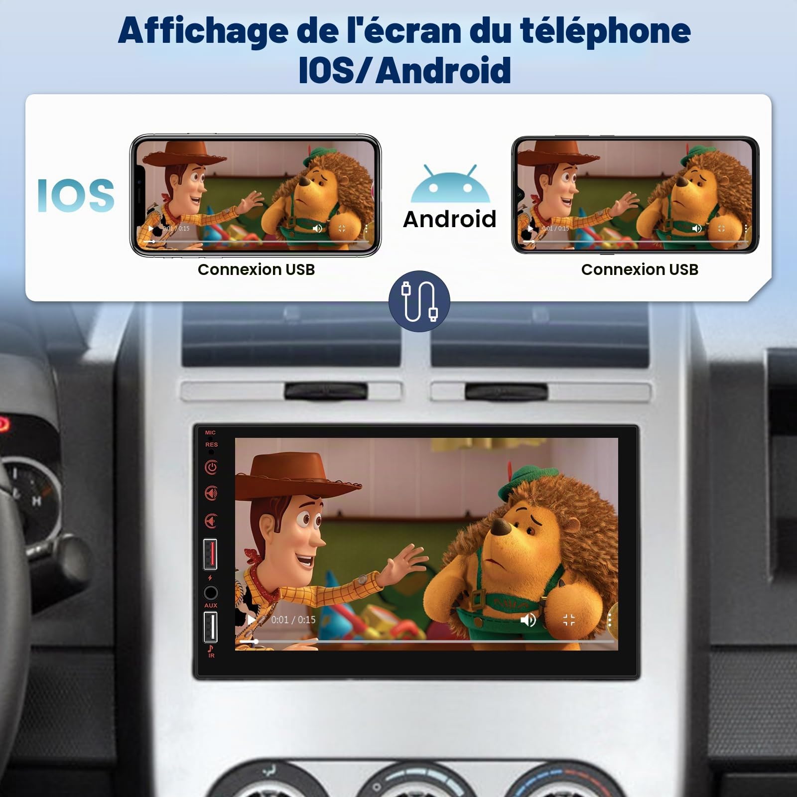 NHOPEEW Autoradio 2 Din supportant sans Fil Carplay et Android Auto - Radio à écran Tactile 7 Pouces supportant Mirror Link Contrôle du Volant FM EQ USB Ports + Caméra de recul