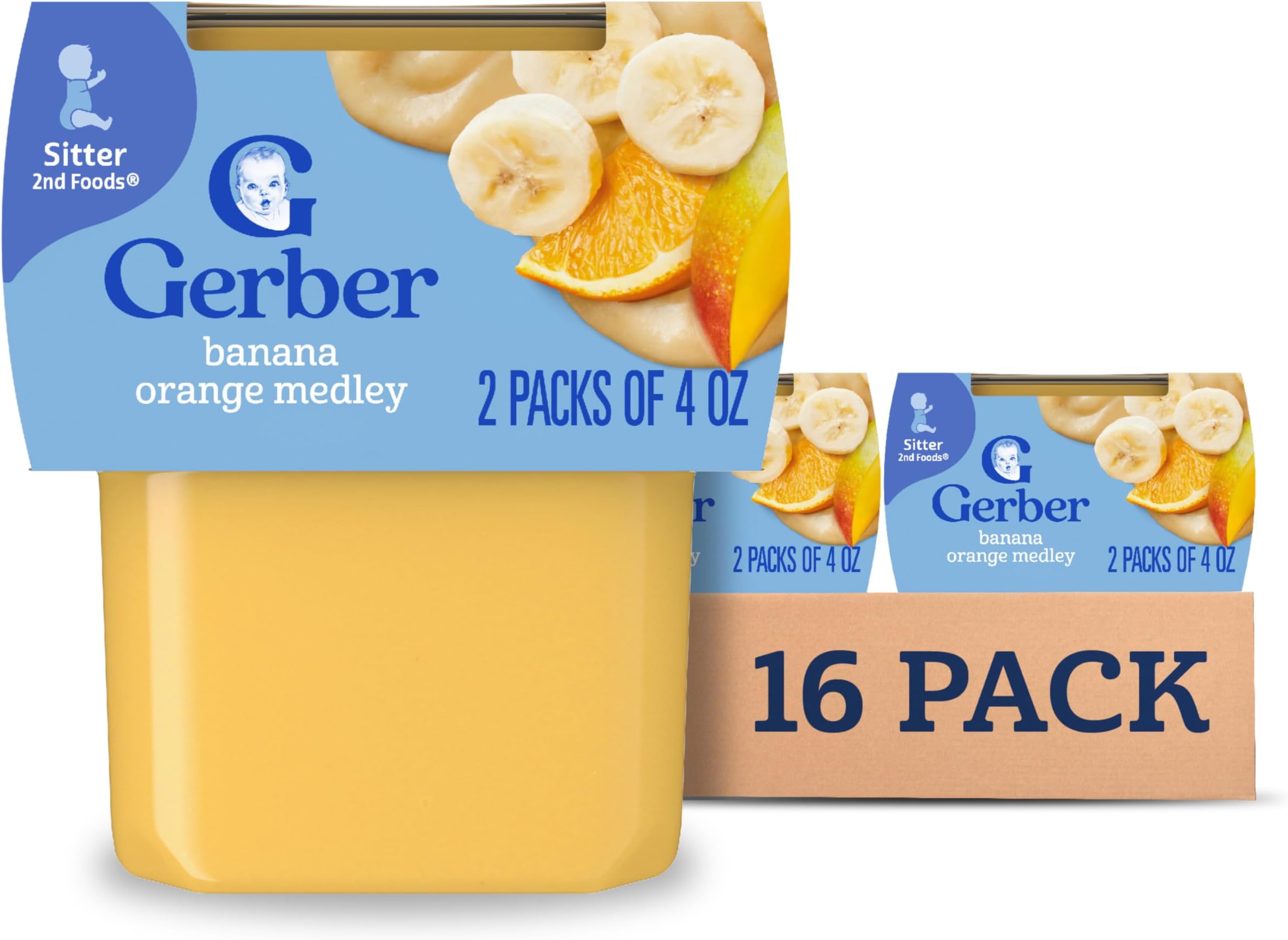 Stage 2 Baby Food, Banana Orange Medley Puree Tub, No Artificial Colors or Flavors, Baby Puree, 16-Pack