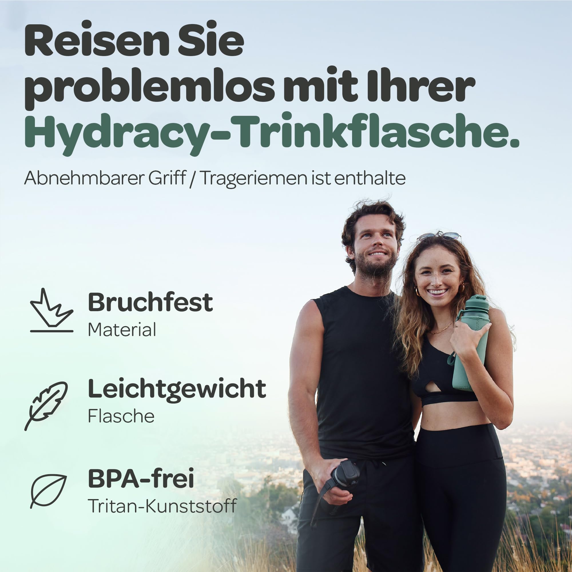 Hydracy Trinkflasche mit Fruchteinsatz - 1L Wasserflasche - BPA-freie Trinkflasche mit Zeitmarkierung Auslaufsichere Sportflasche - Kondensationsfrei für Sport und Outdoor