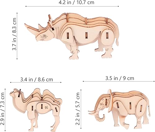 Miniatura 2 de NUOBESTY Rompecabezas de animales 3D de madera, kit de construcción de modelos de animales, elefante, camello, rinoceronte, rompecabezas de