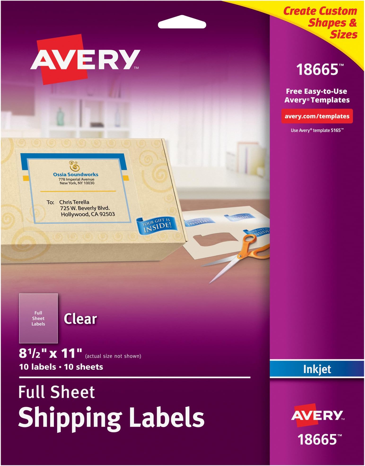 Full Sheet Printable Shipping Labels, 8.5" x 11", Matte Clear, 10 Blank Mailing Labels (18665)