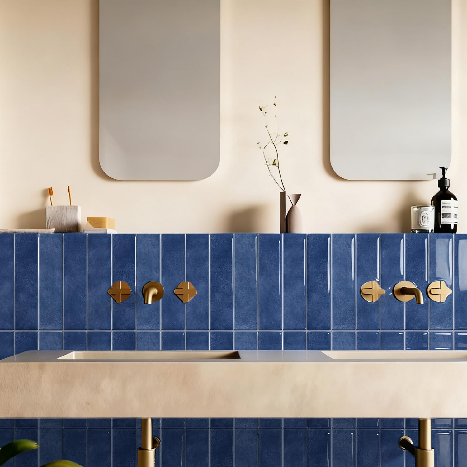 Alwayspon 10 Sheets 12inch/30.5cm 3D Self Adhesive Wall Tile Sticker Transfers, Peel and Stick Waterproof Splashback Stick on Tile Decals for Kitchen Bathroom Wall, Klein Blue — image 1