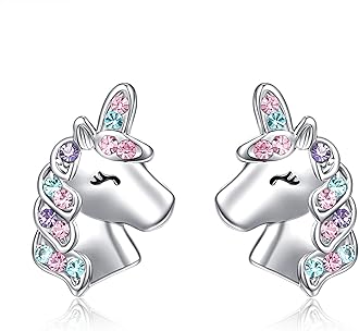 Silver Unicorn Stud Earrings for Little Girls Hypoallergenic CZ Lovely Gifts Daughter Birthday