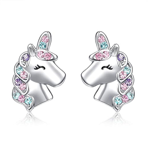 Unicorn Gifts for Girls Hypoallergenic Silver Unicorn Stud Earrings for Little Girls Jewelry 5-7 4-6 6-8 10-12 9 11 Year Old Girl Birthday Valentines Day 2023 Christmas Stocking Stuffers Girls Gifts