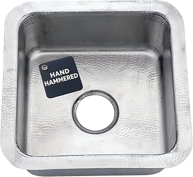 Nantucket Sinks Hand Hammered Bar Sink,16.5" Small Kitchen Sink, Stainless