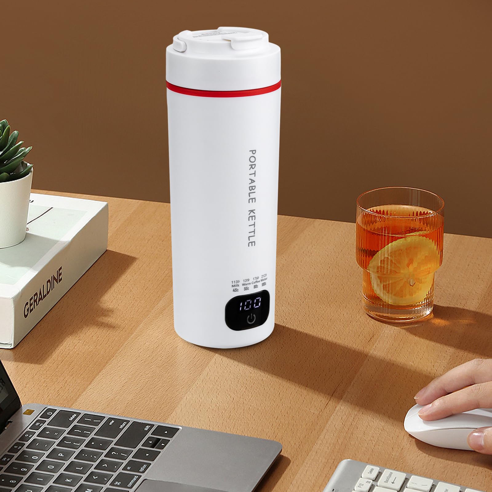 Hervidor eléctrico pequeño, 450 ml de acero inoxidable, hervidor de agua portátil, 6-7 min, hervidor de agua de viaje con función de aislamiento (blanco)