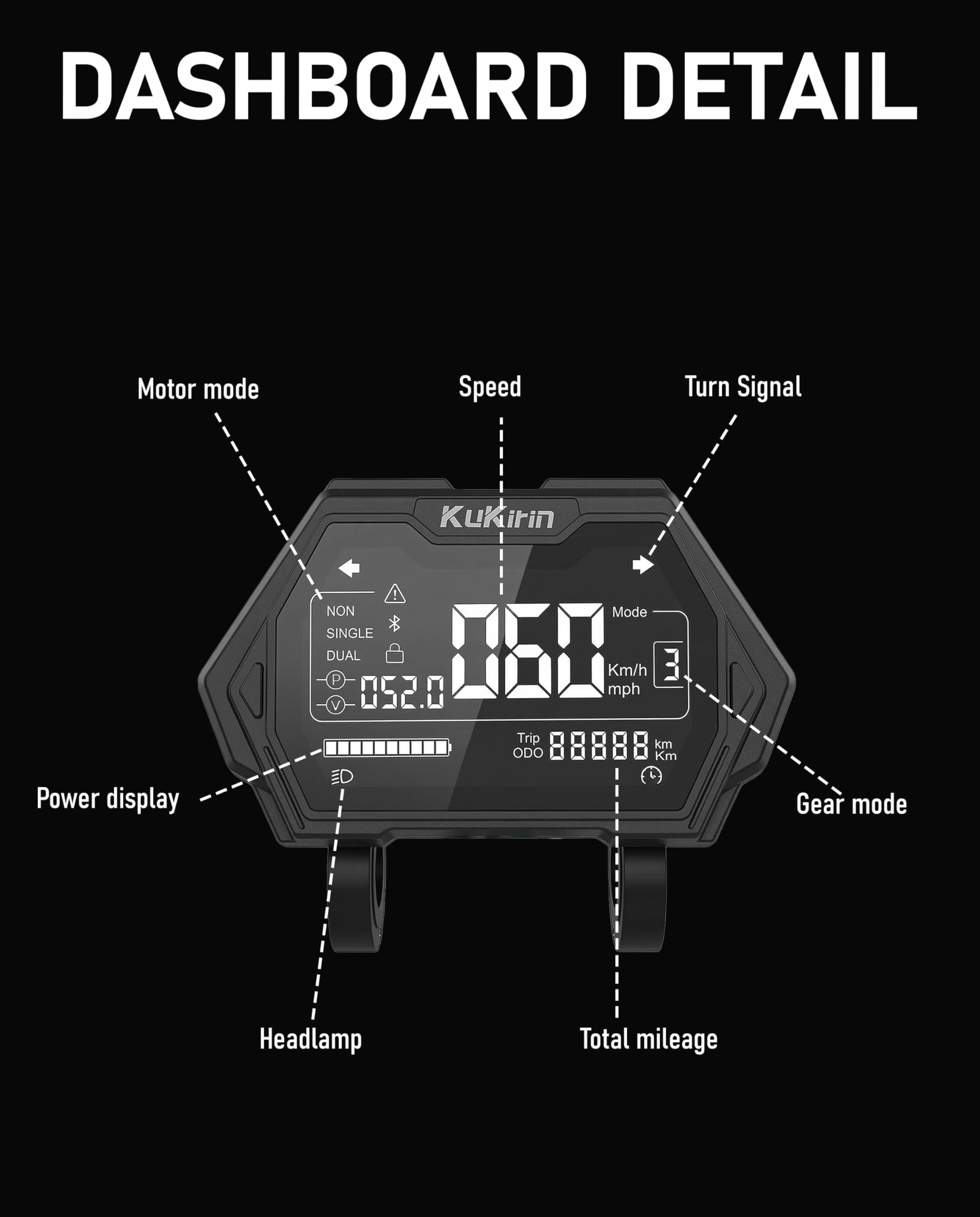 Tableau de Bord Écran LCD 7 Broches Compatible Kukirin G2 Master Kickscooter Compteur de Vitesse