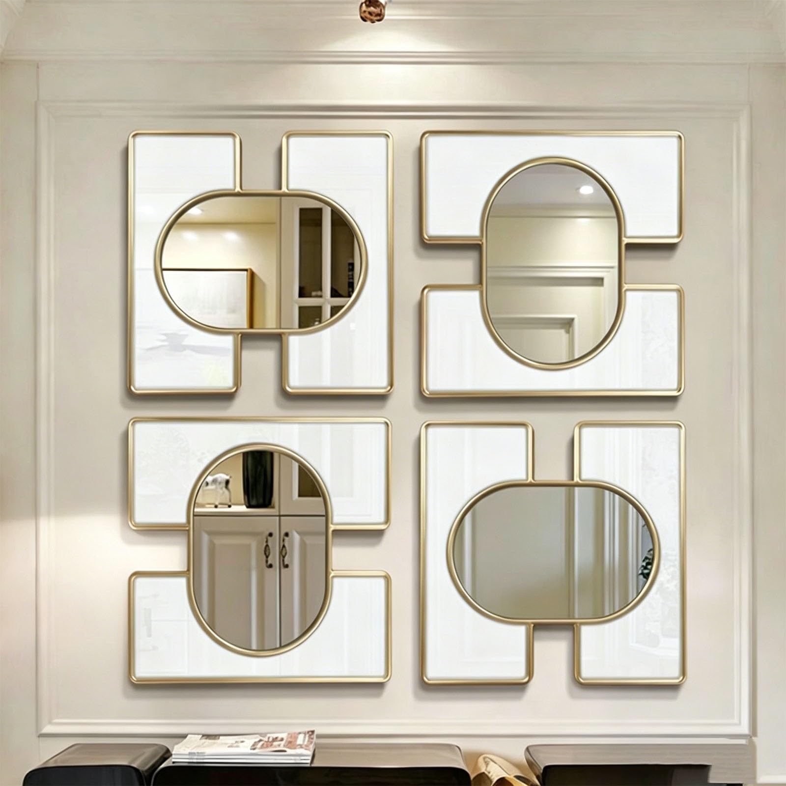 DAJIAYIQI Mirror Wall Decor, Modern Art Decorative Mirror, Wall Art Decor for Bedroom Living Room Entryway Dining Room Hallway(4pcs)
