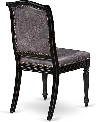 Miniatura 12 de LEMA7-SBB-34-Juego de mesa de comedor de 7 piezas consta de una mesa de cocina y 6 sillas tapizadas de piel sintética gris oscuro con respaldo