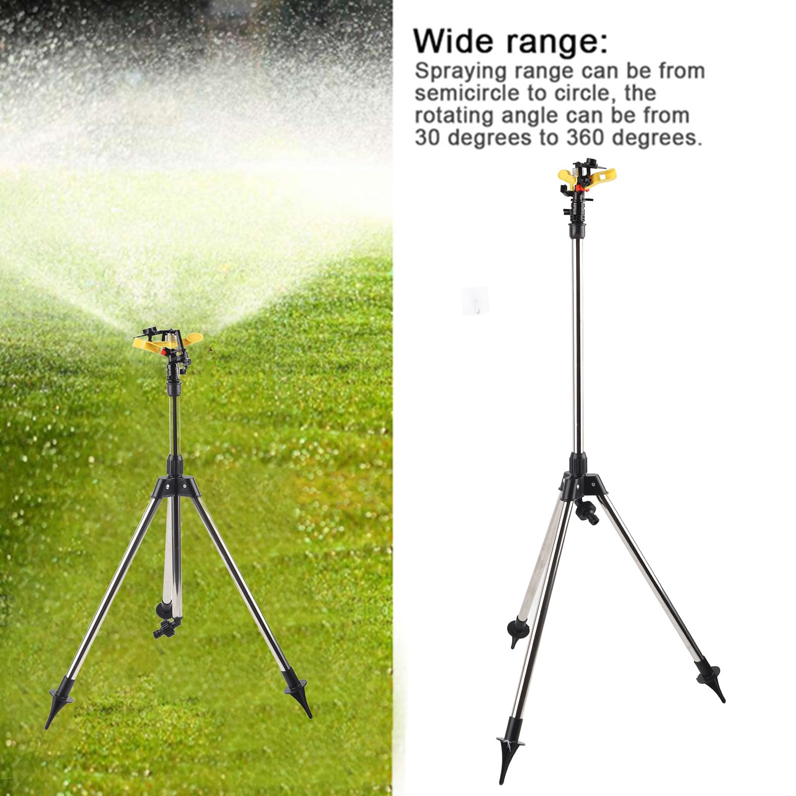 Herramienta de riego por Agua con trípode de Acero Inoxidable, automático de aspersión Ajustable, rociador Giratorio de 360 Grados para jardín y césped con Boquilla