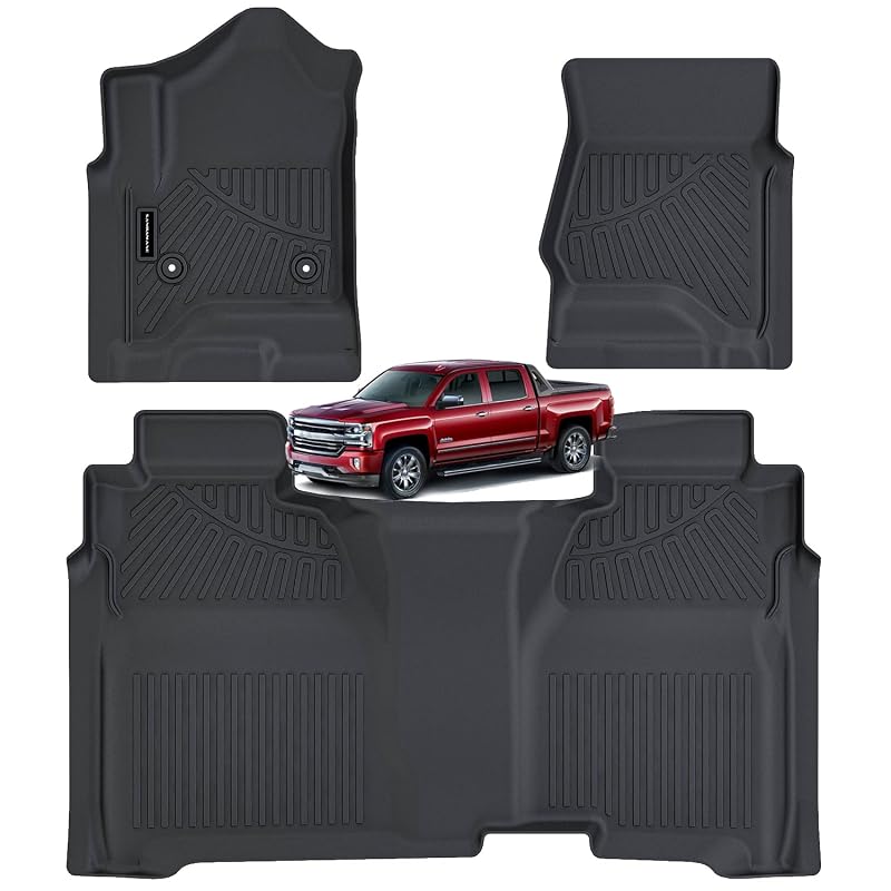 Tapetes Automotivos de TPE para Chevrolet Silverado e GMC Sierra Crew Cab 2014–2019, Silverado/Sierra HD 2500/3500 2015–2019, SANBAN-AXE