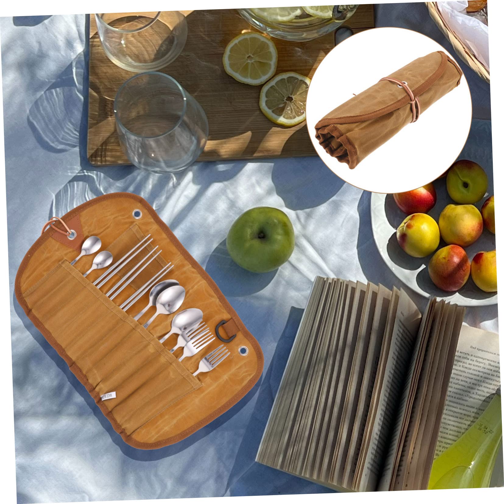 TOYANDONA Stoviglie Con Utensili Per Picnic e Barbecue Posate in Tela Arrotolabile Per Escursioni All e Trasporto Facile