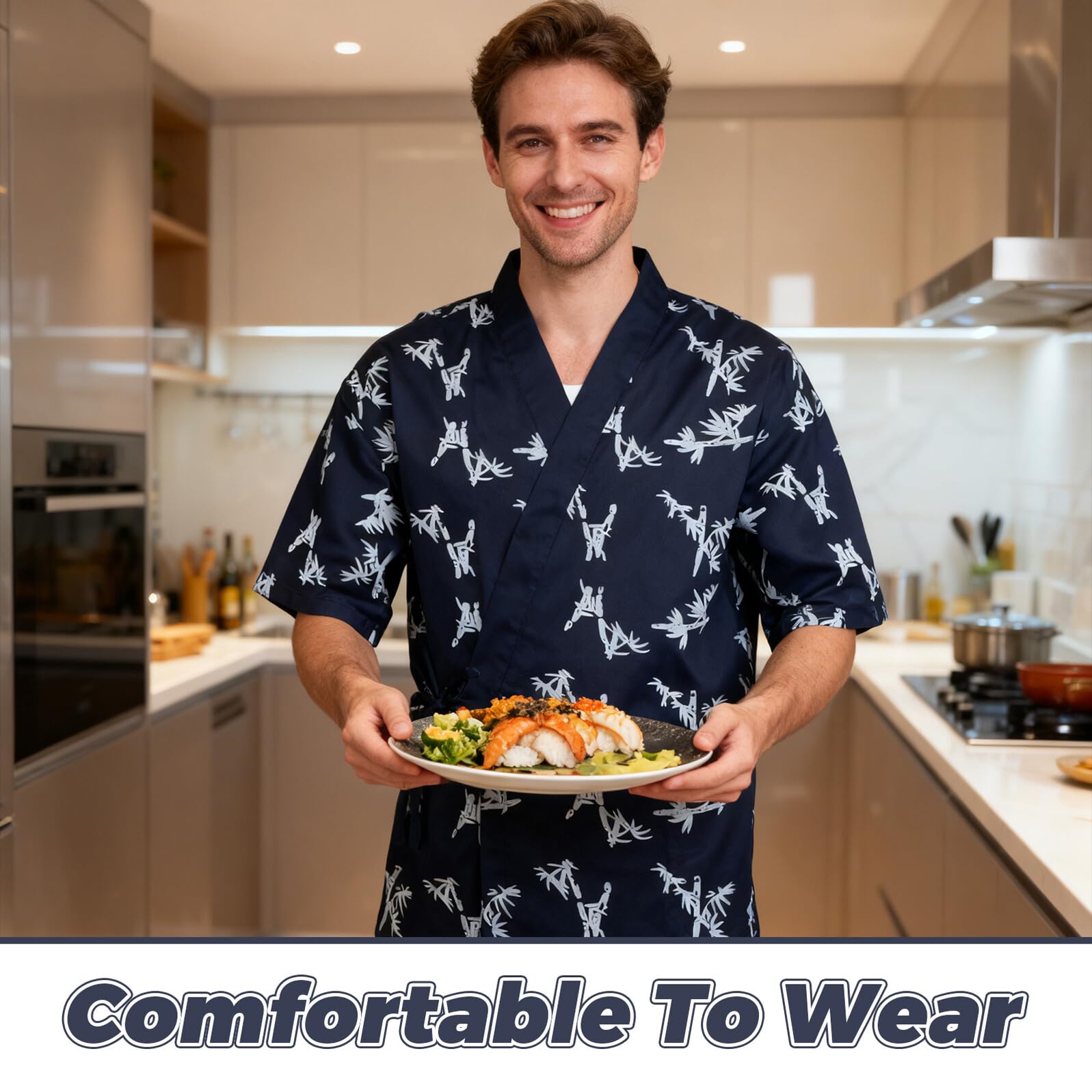 Healvian Giacca da Chef Sushi Giapponese Tradizionale Kimono Uniforme Professionale per Cucina Uomo Donna Resistente e Adatta Ristorante Divisa Coordinata per Team Abbigliamento da Lavoro